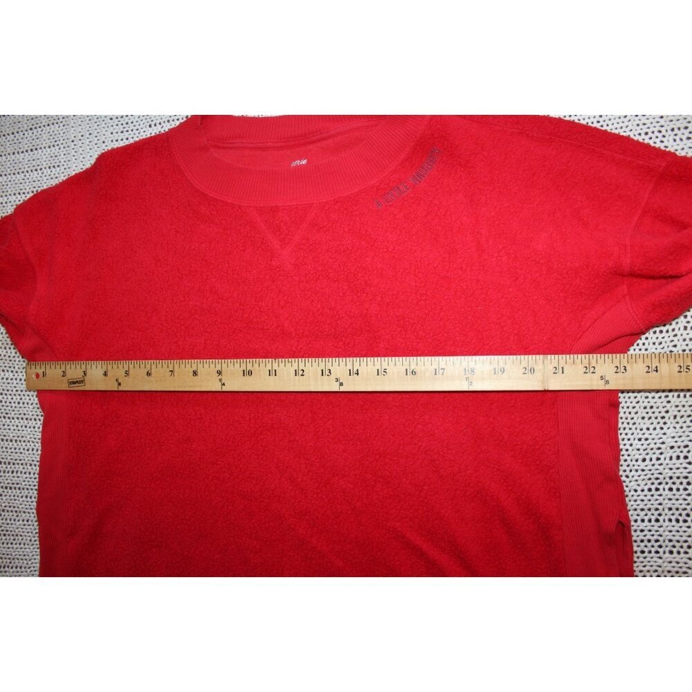 Aerie Fleece Crew Neck Sweater Bright Red size SP textured A Little Naughty - Picture 3 of 8
